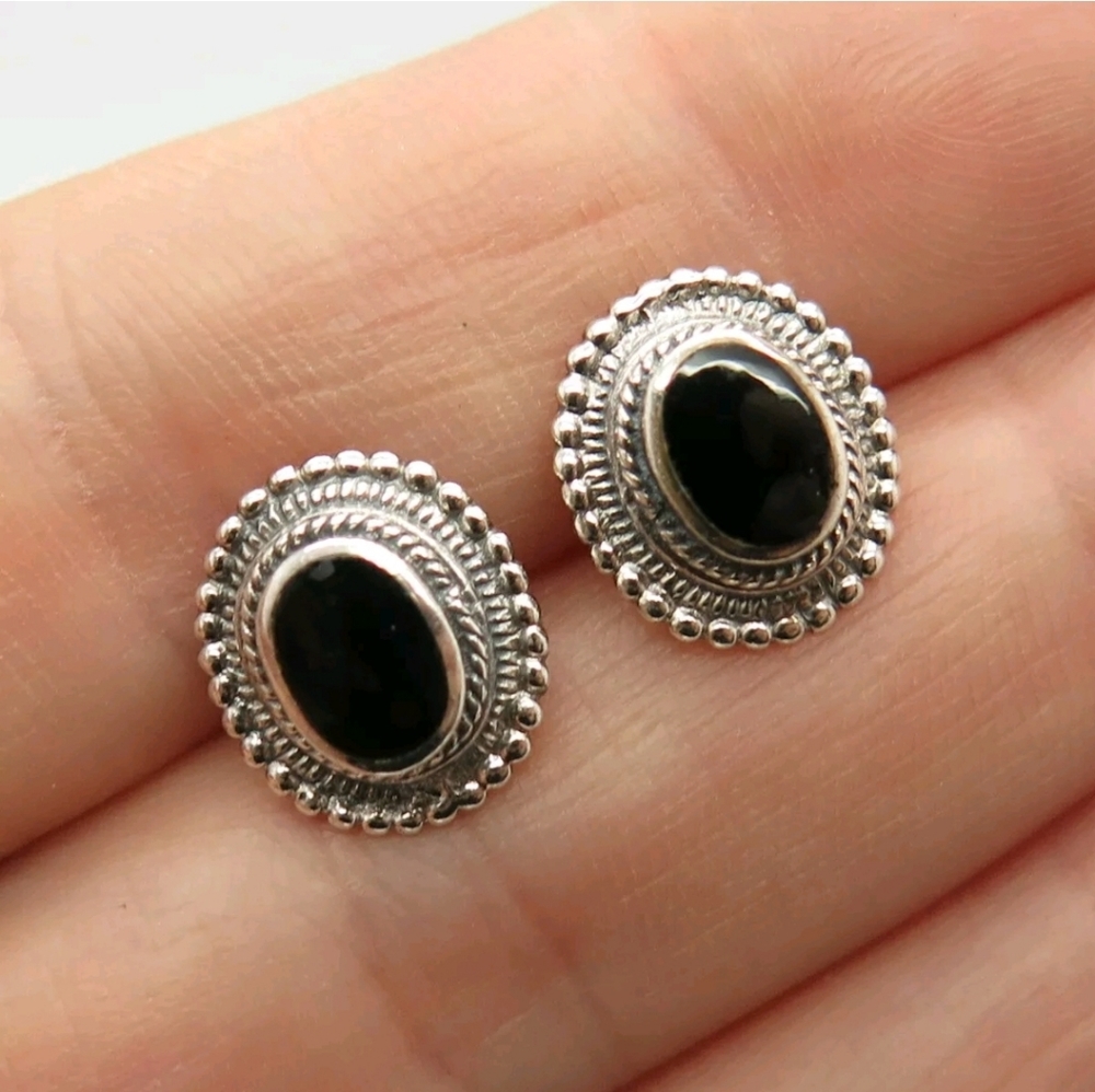 Sterling Silver Vintage Black Onyx Earrings